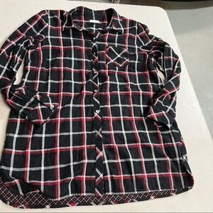 J. Jill Black Red White Plaid Button Down Long Sleeve Blouse Medium Petite